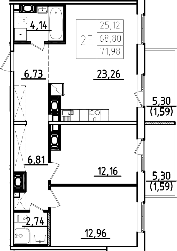 2-комнатная квартира 79.4 м², 9/9 эт., ЖК «IQ Гатчина 3»